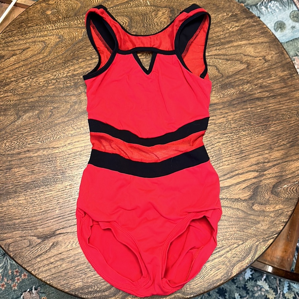 Red Tank One-Piece Swimwear with Black Accents